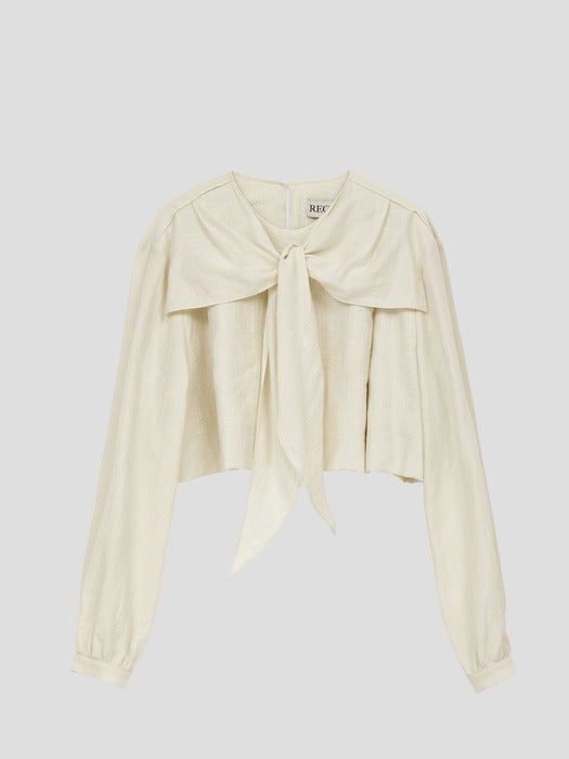 [recto] SHOULDER SCARF LAYER CROP BLOUSE (IVORY)