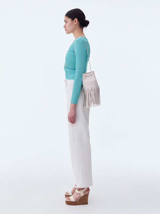 [recto] TWO-WAY RIBBED CARDIGAN (MINT GREEN)