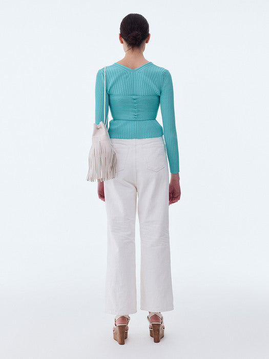 [recto] TWO-WAY RIBBED CARDIGAN (MINT GREEN)