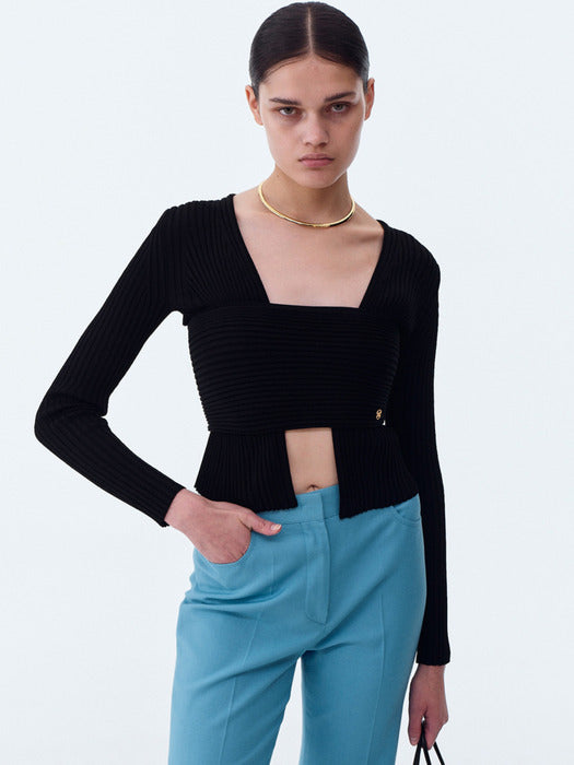 [recto] TWO-WAY RIBBED CARDIGAN (BLACK)