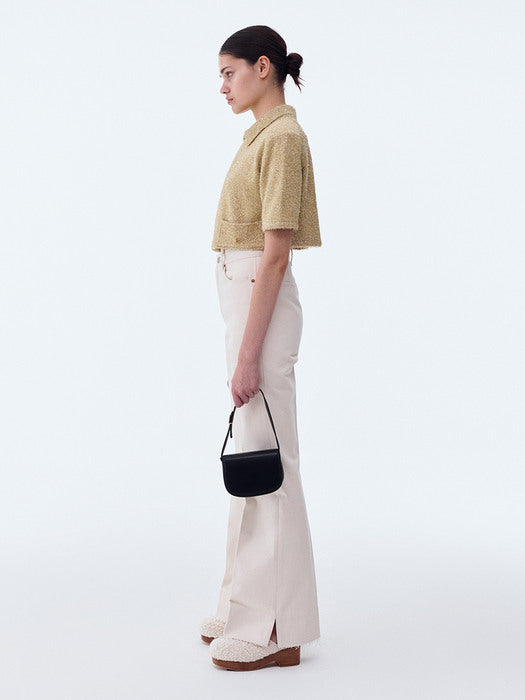 [recto] METALIIC CROP KNIT CARDIGAN (GOLD)