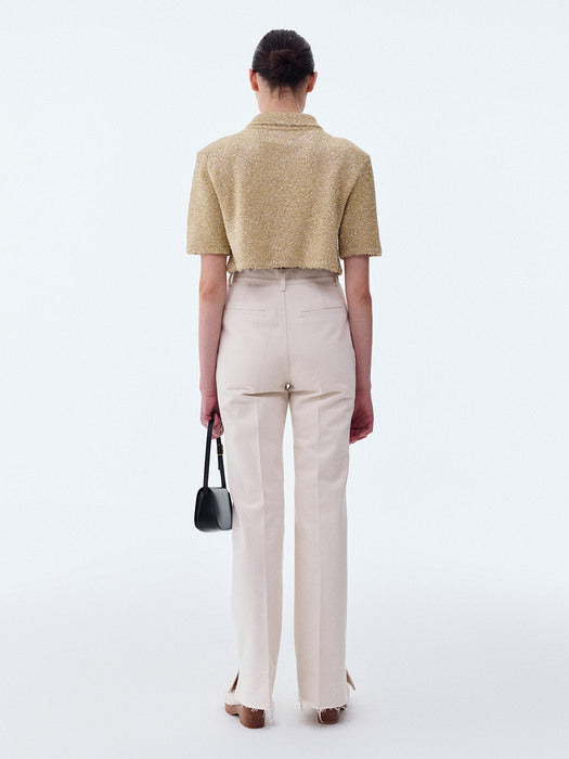 [recto] METALIIC CROP KNIT CARDIGAN (GOLD)