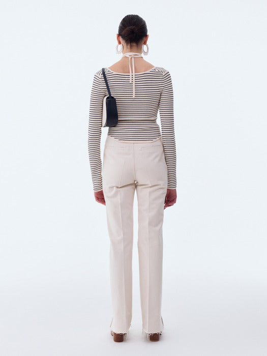 [recto] SIGNATURE NECK MONACO STRIPE KNIT (IVORY)