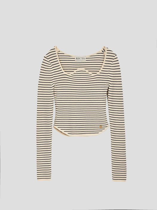 [recto] SIGNATURE NECK MONACO STRIPE KNIT (IVORY)