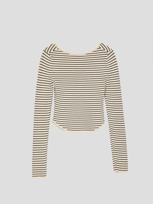 [recto] SIGNATURE NECK MONACO STRIPE KNIT (IVORY)
