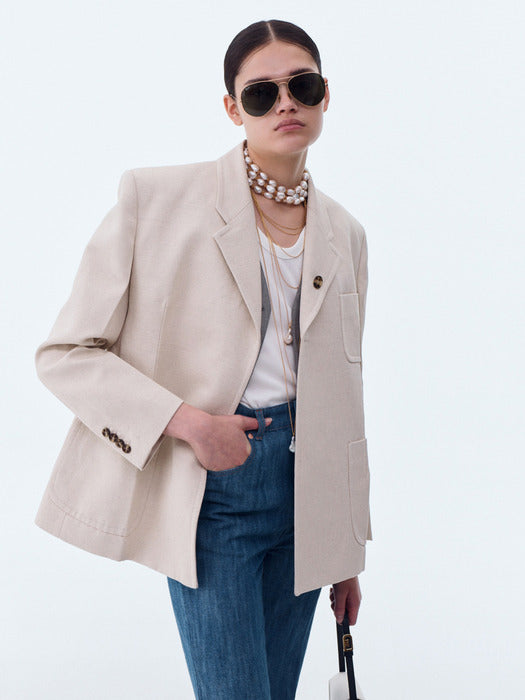 [recto] WAIST UP HEAVY COTTON HOURGLASS JACKET (ECRU)