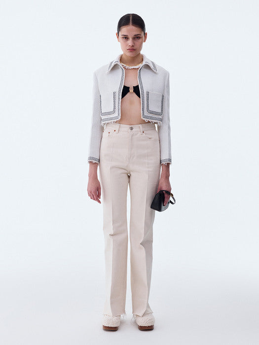 [recto] TARA EMBROIDERY TWEED CROP JACKET (OFF WHITE)