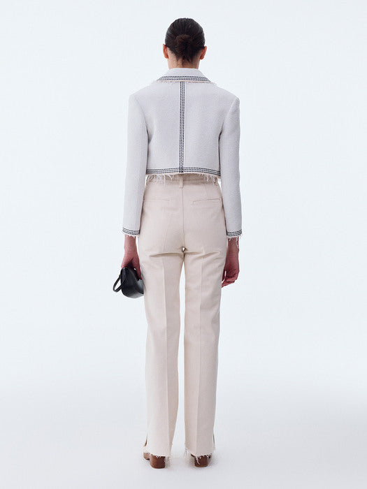 [recto] TARA EMBROIDERY TWEED CROP JACKET (OFF WHITE)