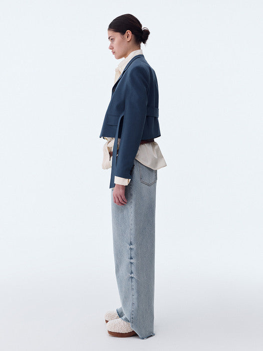 [recto] RC CLASSIC WAIST BELT DETAIL CROP JACKET (DUSTY BLUE)