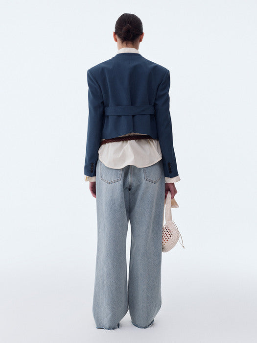 [recto] RC CLASSIC WAIST BELT DETAIL CROP JACKET (DUSTY BLUE)