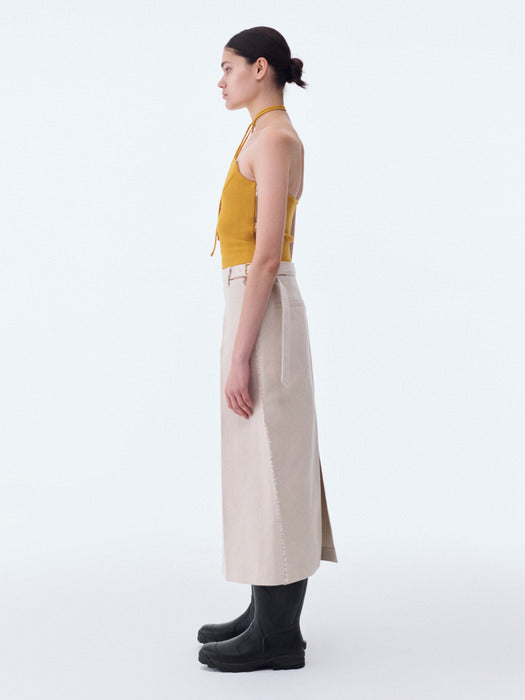 [recto] HEAVY COTTON LOW-RISE WAIST BELT SKIRT (ECRU)