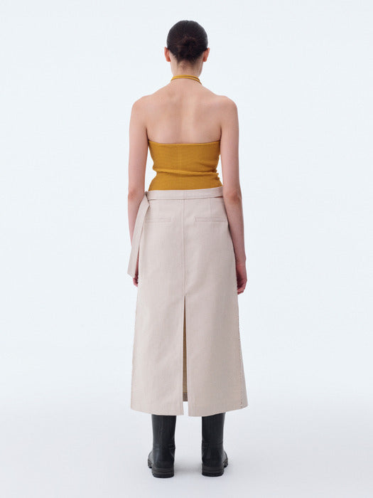 [recto] HEAVY COTTON LOW-RISE WAIST BELT SKIRT (ECRU)