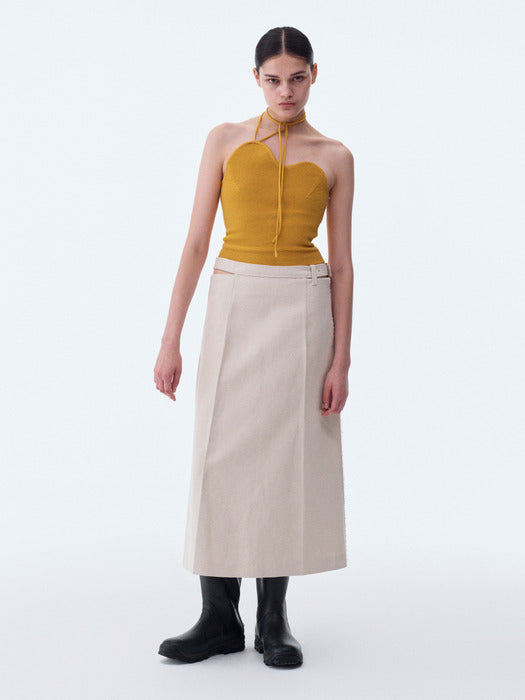 [recto] HEAVY COTTON LOW-RISE WAIST BELT SKIRT (ECRU)