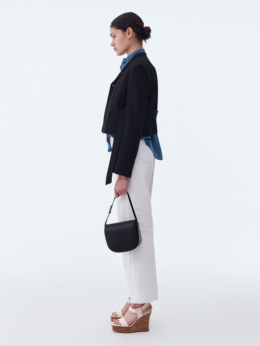 [recto] RC CLASSIC WAIST BELT DETAIL CROP JACKET (BLACK)