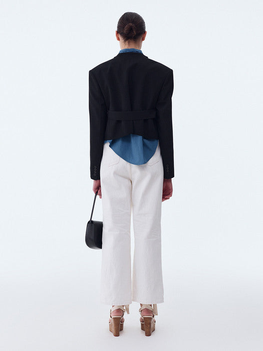 [recto] RC CLASSIC WAIST BELT DETAIL CROP JACKET (BLACK)