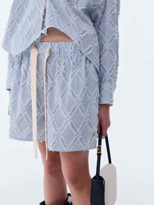 [recto] BOHEMIAN TASSEL STRIPE SHORTS (BLUE)
