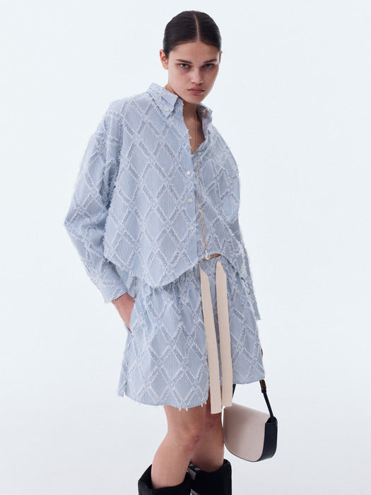 [recto] BOHEMIAN TASSEL STRIPE SHORTS (BLUE)