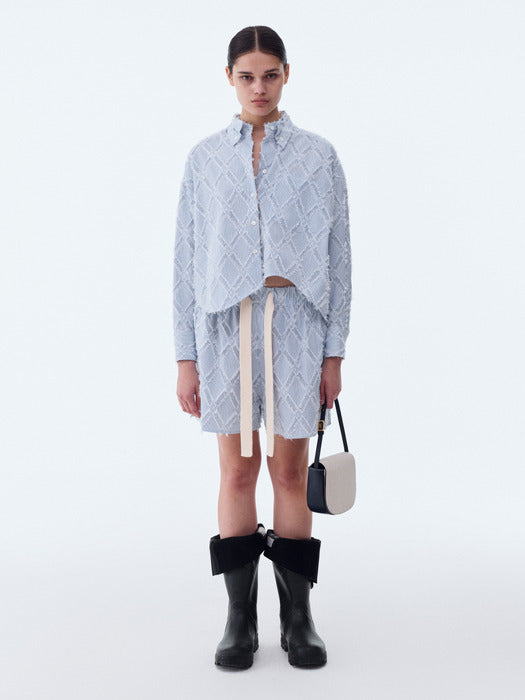 [recto] BOHEMIAN TASSEL STRIPE SHORTS (BLUE)