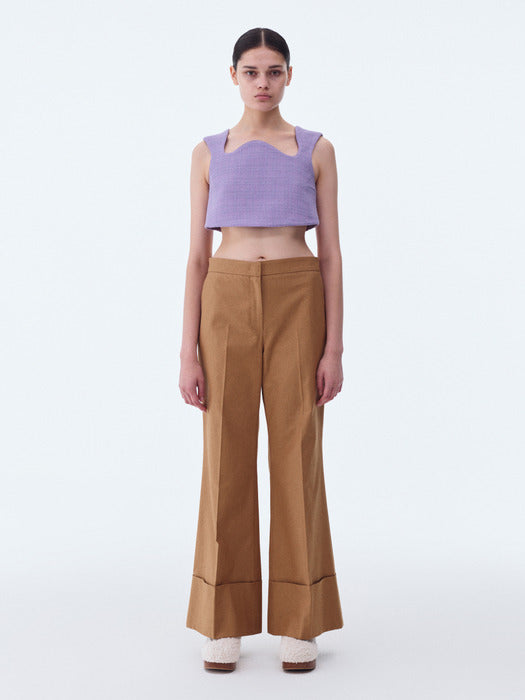 [recto] 70S BOHEMIAN BIG ROLL UP FLARE PANTS (DARK BEIGE)