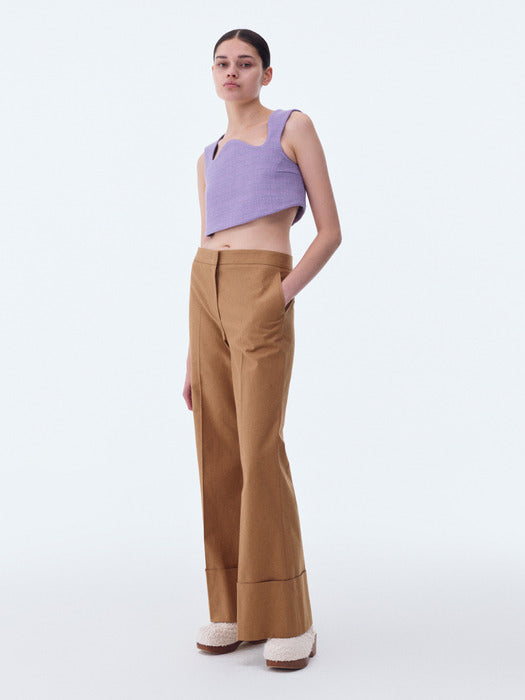 [recto] 70S BOHEMIAN BIG ROLL UP FLARE PANTS (DARK BEIGE)