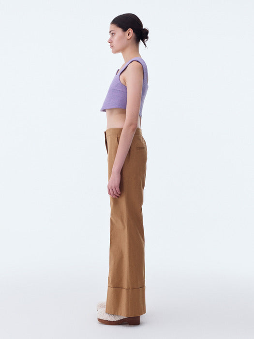 [recto] 70S BOHEMIAN BIG ROLL UP FLARE PANTS (DARK BEIGE)