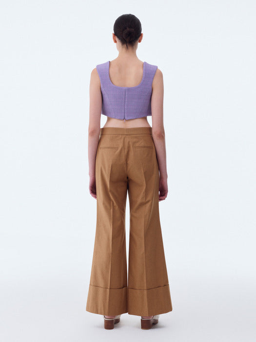 [recto] 70S BOHEMIAN BIG ROLL UP FLARE PANTS (DARK BEIGE)