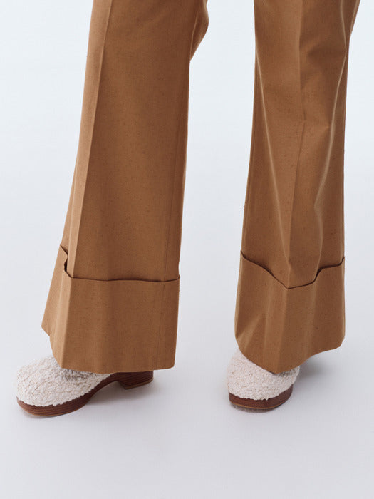 [recto] 70S BOHEMIAN BIG ROLL UP FLARE PANTS (DARK BEIGE)