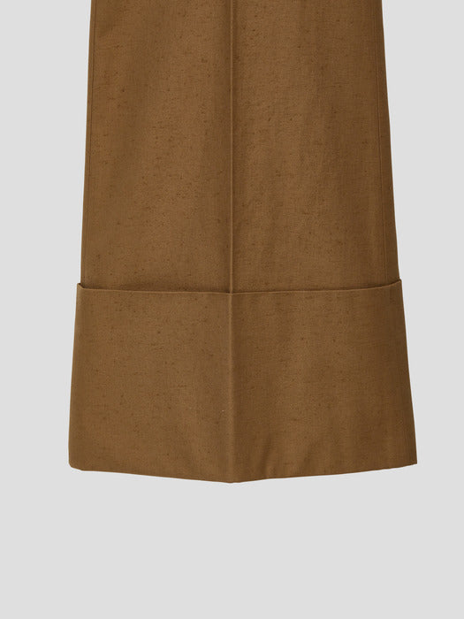 [recto] 70S BOHEMIAN BIG ROLL UP FLARE PANTS (DARK BEIGE)