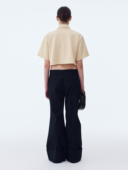 [recto] 70S BOHEMIAN BIG ROLL UP FLARE PANTS (NAVY)