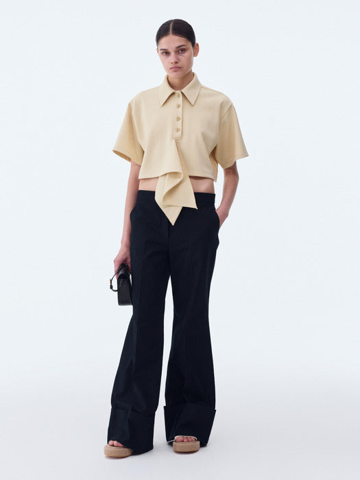 [recto] 70S BOHEMIAN BIG ROLL UP FLARE PANTS (NAVY)