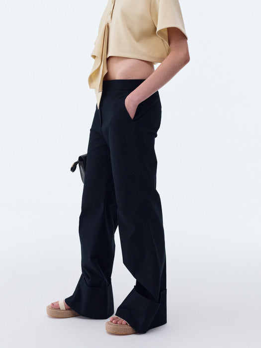 [recto] 70S BOHEMIAN BIG ROLL UP FLARE PANTS (NAVY)