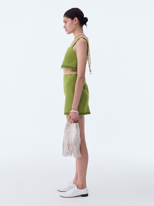 [recto] TARA EMBROIDERY TWEED SKIRT (YELLOW GREEN)