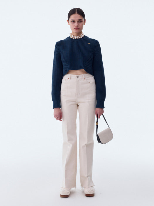 [recto] HEAVY COTTON HIGH-WAIST FLARE DENIM (ECRU)