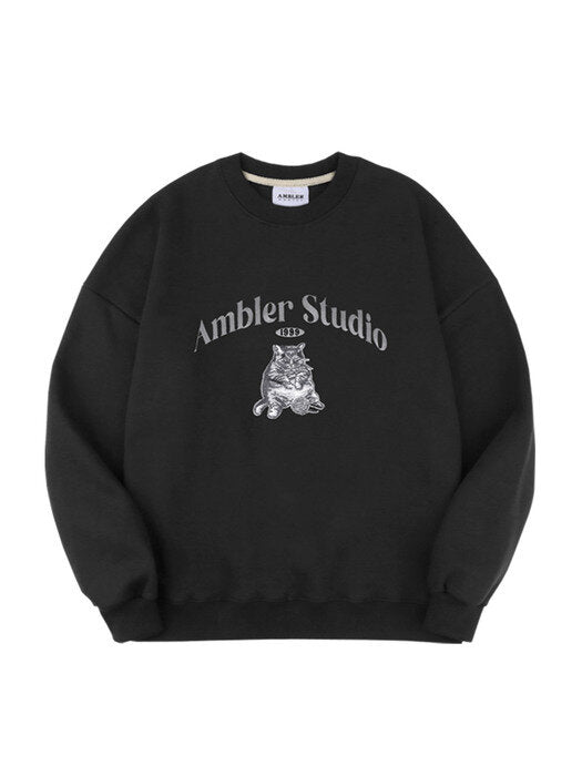 [ambler] Fat Cat Over fit Sweatshirt AMM1101 (Black)