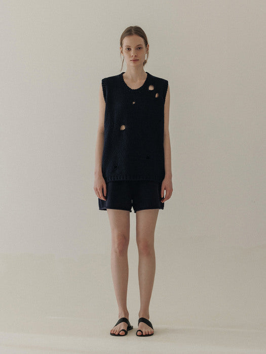 [moia] hole knit top (navy)