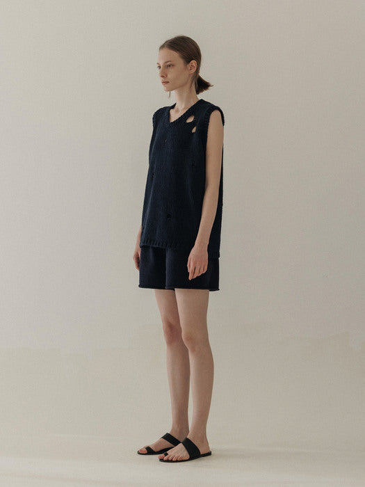 [moia] hole knit top (navy)