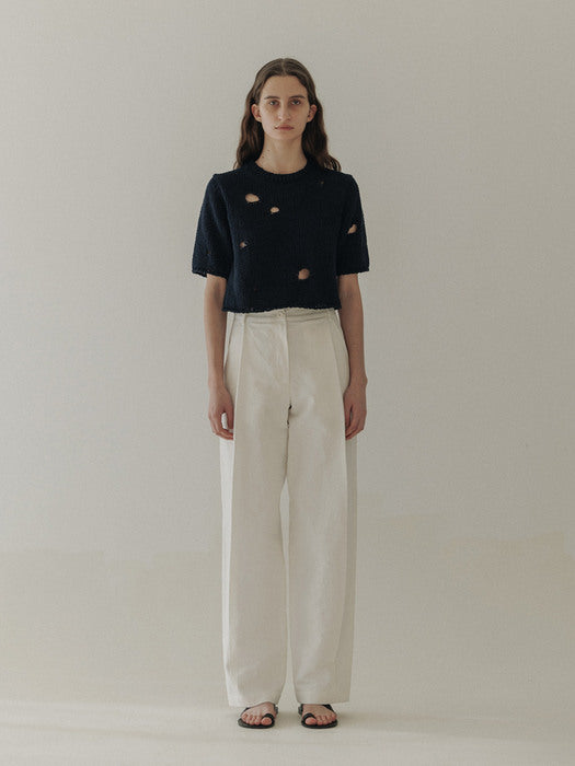 [moia] crop hole knit (navy)