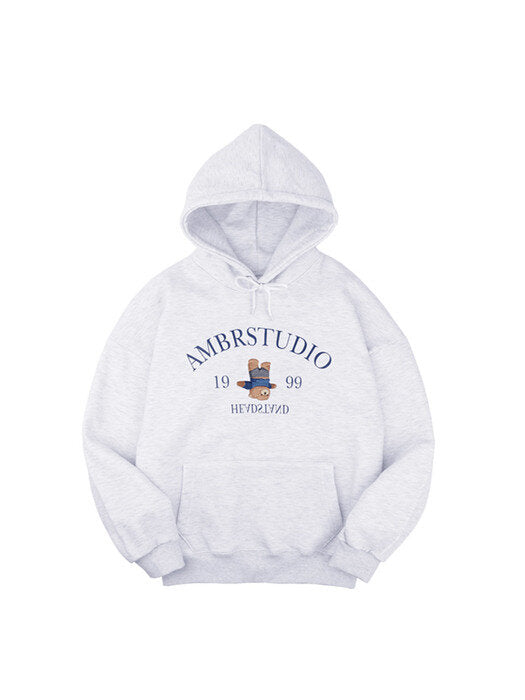 [ambler] Headstand bear Over fit Hoodie AHP1001 (White-melange)