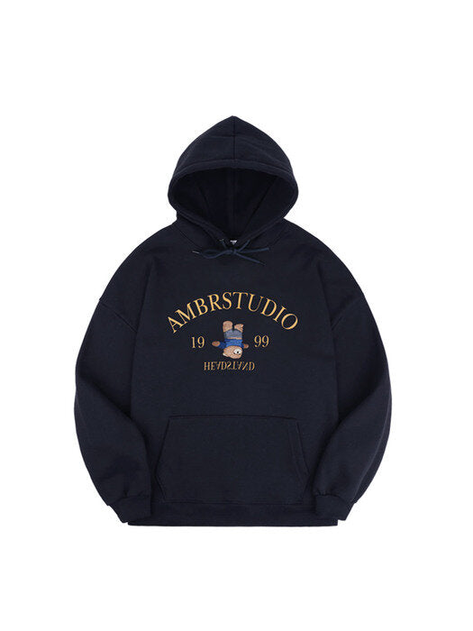 [ambler] Headstand bear Over fit Hoodie AHP1001 (Navy)