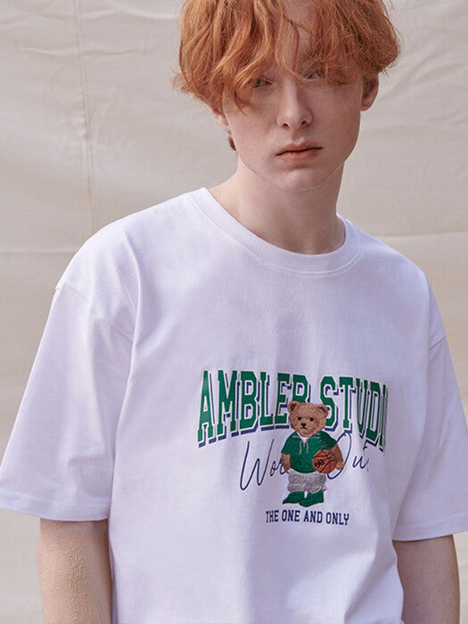 [ambler] Basketball Bear Over fit T-Shirts AS1003 (White)