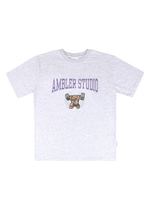 [ambler] Weight lifting bear Over fit T-Shirts AS1007 (White-Melange)