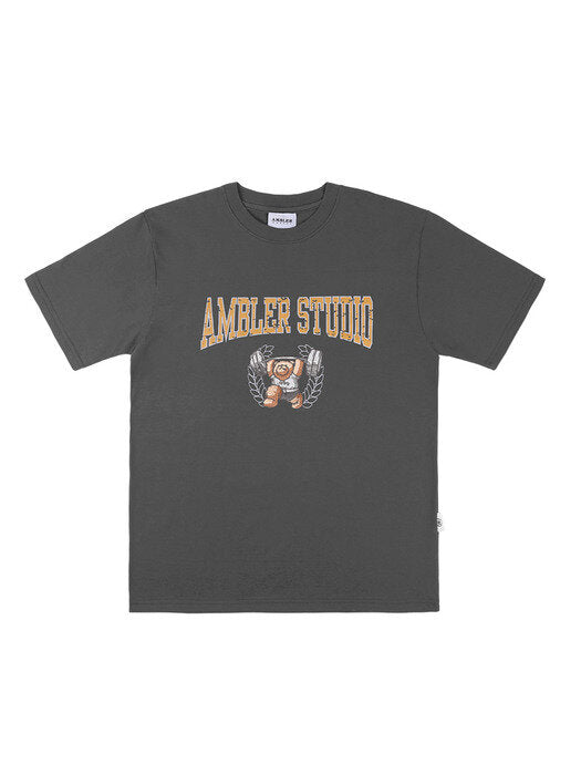 [ambler] Weight lifting bear Over fit T-Shirts AS1007 (Dark Gray)