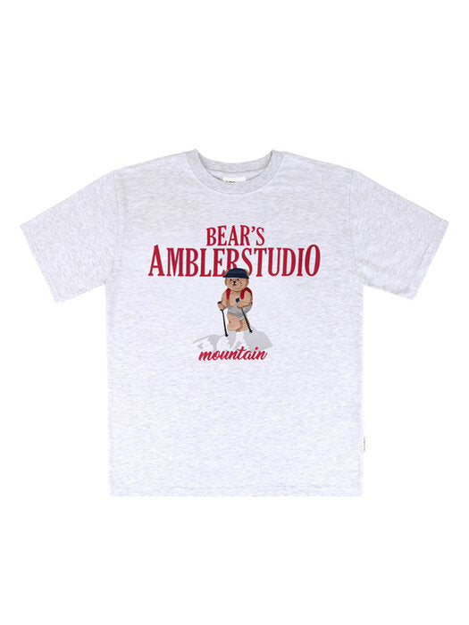 [ambler] Hiking bear Over fit T-Shirts AS1011 (White-Melange)