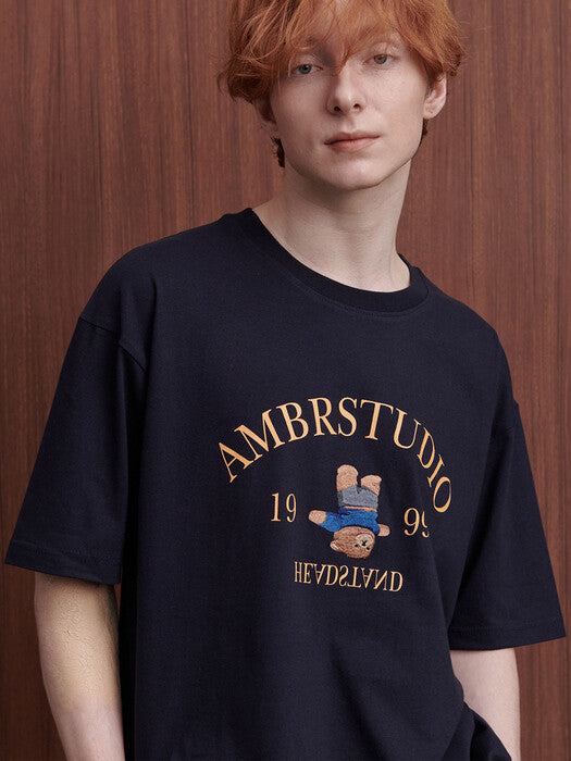 [ambler] Headstand bear Over fit T-Shirts AS1012 (Navy)