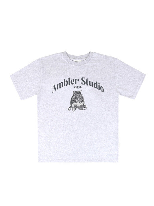 [ambler] Fat Cat Over fit T-Shirts AS1015 (White-Melange)