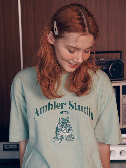 [ambler] Fat Cat Over fit T-Shirts AS1015 (Green)