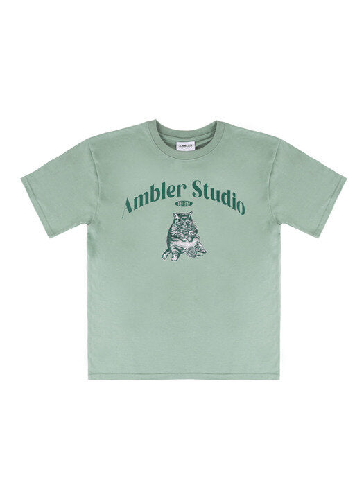 [ambler] Fat Cat Over fit T-Shirts AS1015 (Green)
