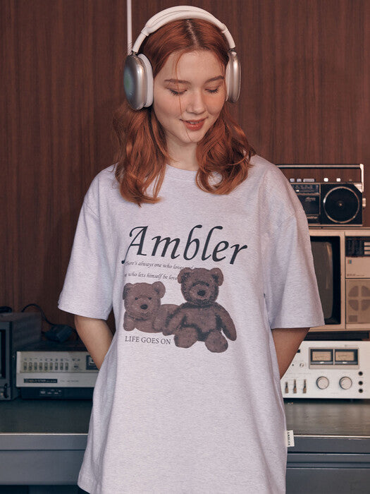 [ambler] Black bear Over fit T-Shirts AS1010 (White-Melange)