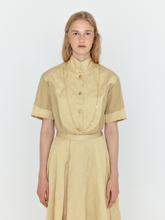 Eenk Winda Western Bib-front Half Sleeve Shirt - Beige
