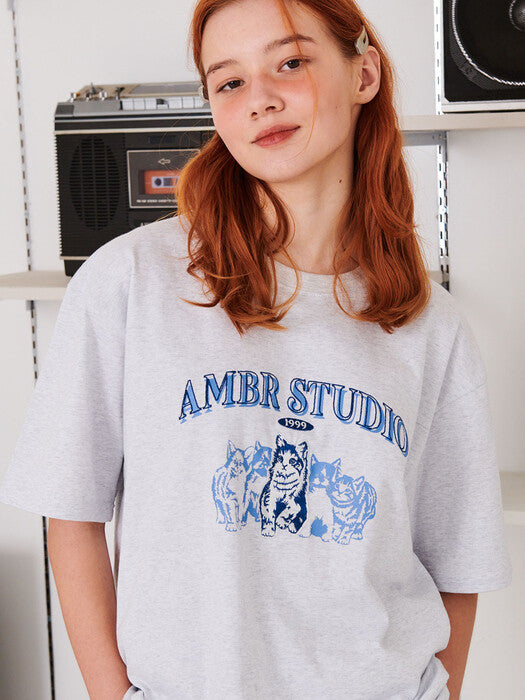 [ambler] CATS Over fit T-Shirts AS1018 (White-Melange)